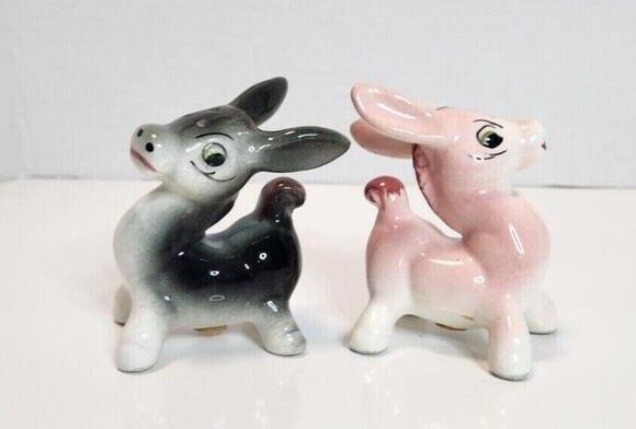 Mid century Donkeys Salt & Pepper Shakers Vintage Japan Pink Gray - Picture 2 of 5